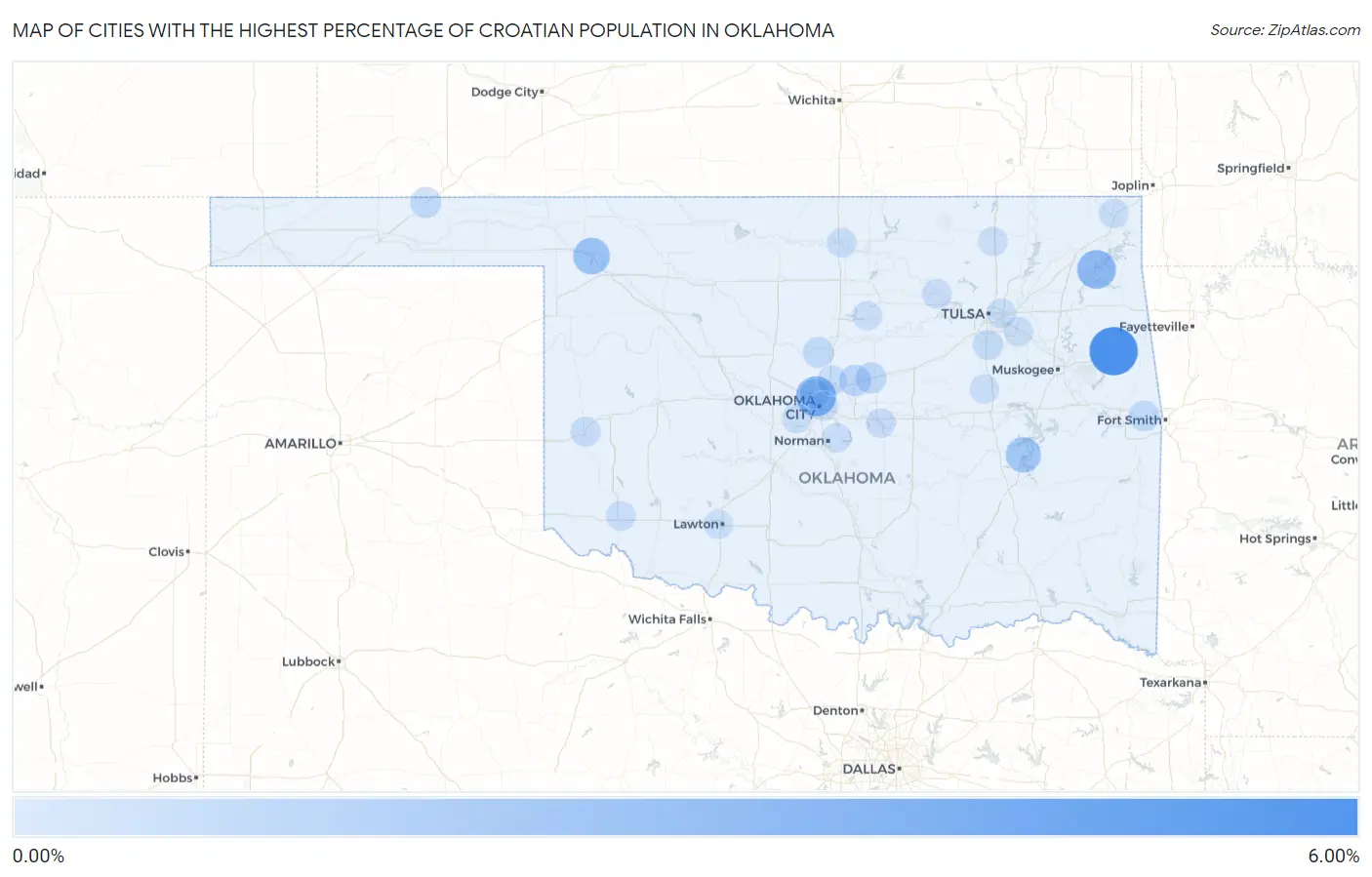 Cities with the Highest Percentage of Croatian Population in Oklahoma Map