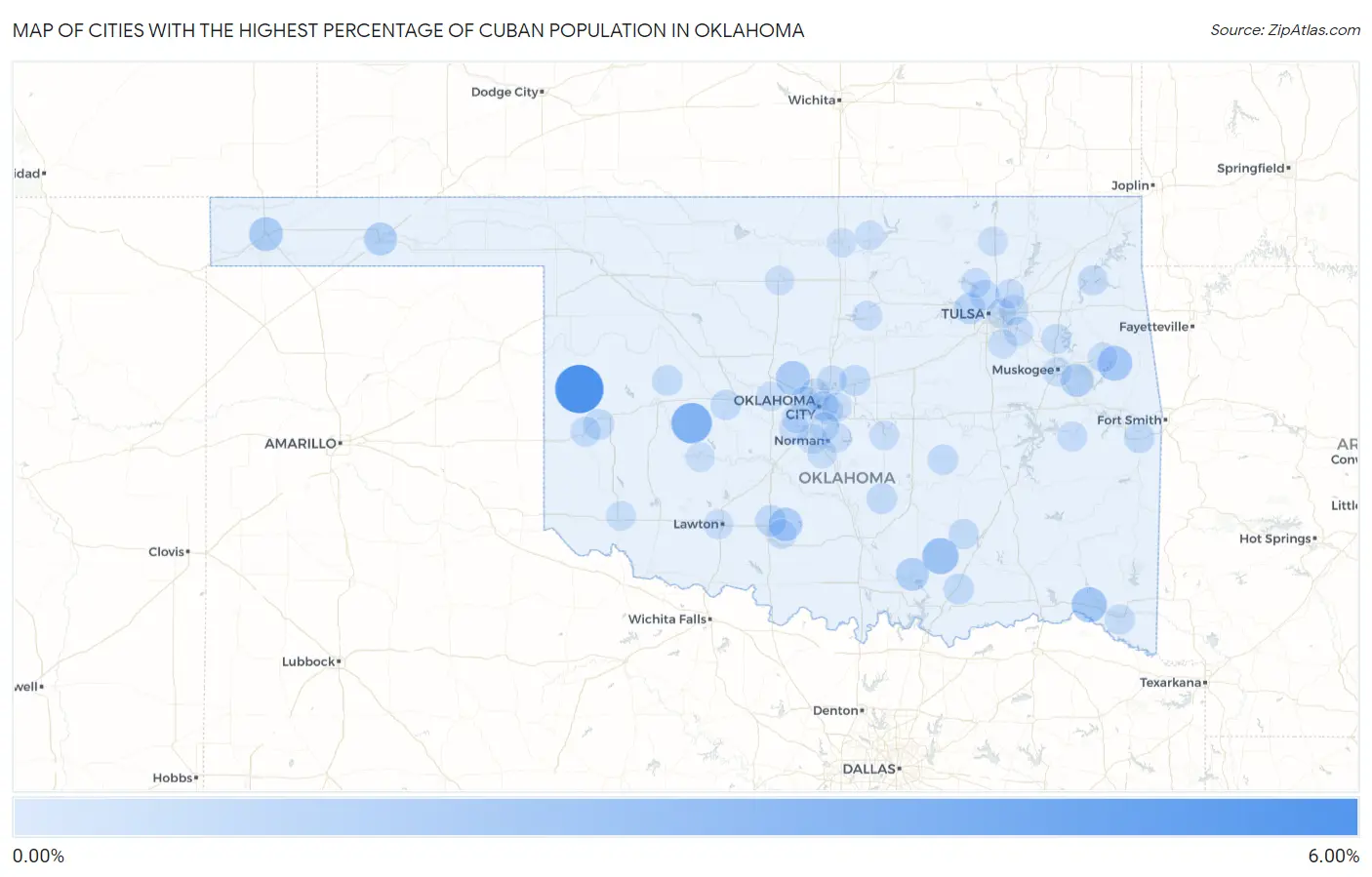 Cities with the Highest Percentage of Cuban Population in Oklahoma Map