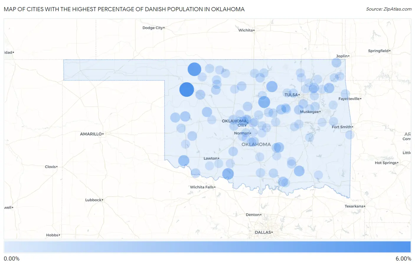 Cities with the Highest Percentage of Danish Population in Oklahoma Map