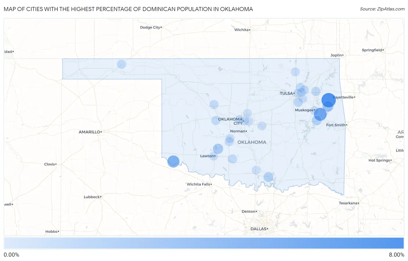 Cities with the Highest Percentage of Dominican Population in Oklahoma Map
