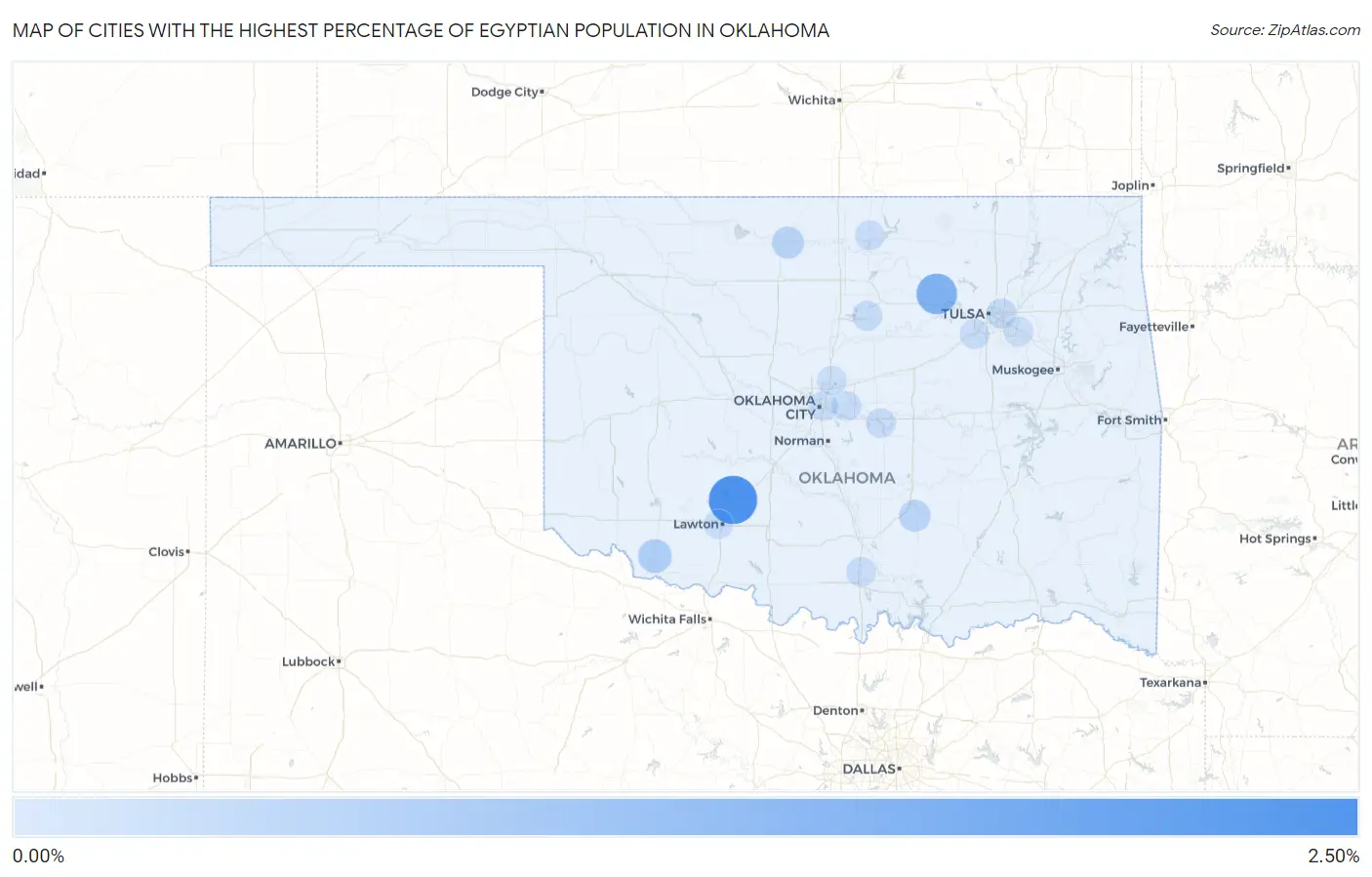Cities with the Highest Percentage of Egyptian Population in Oklahoma Map