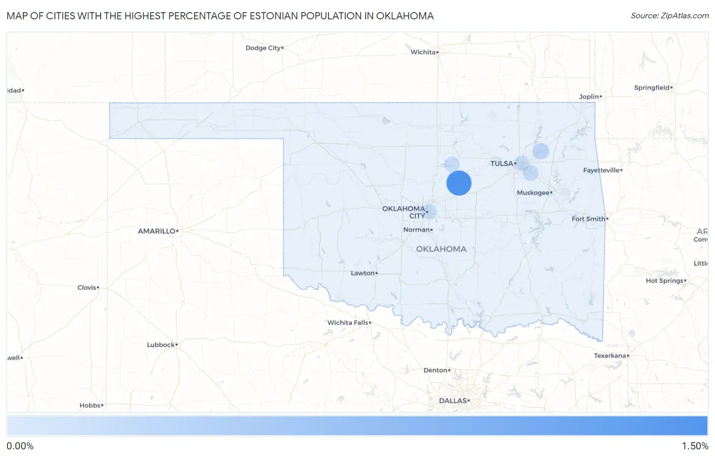 Cities with the Highest Percentage of Estonian Population in Oklahoma Map