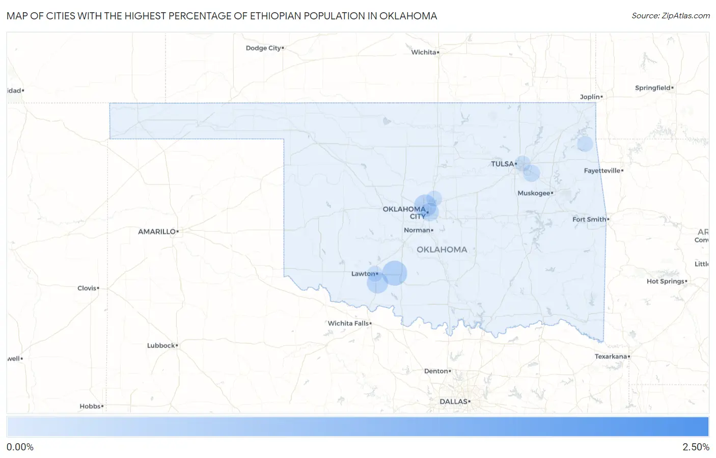Cities with the Highest Percentage of Ethiopian Population in Oklahoma Map