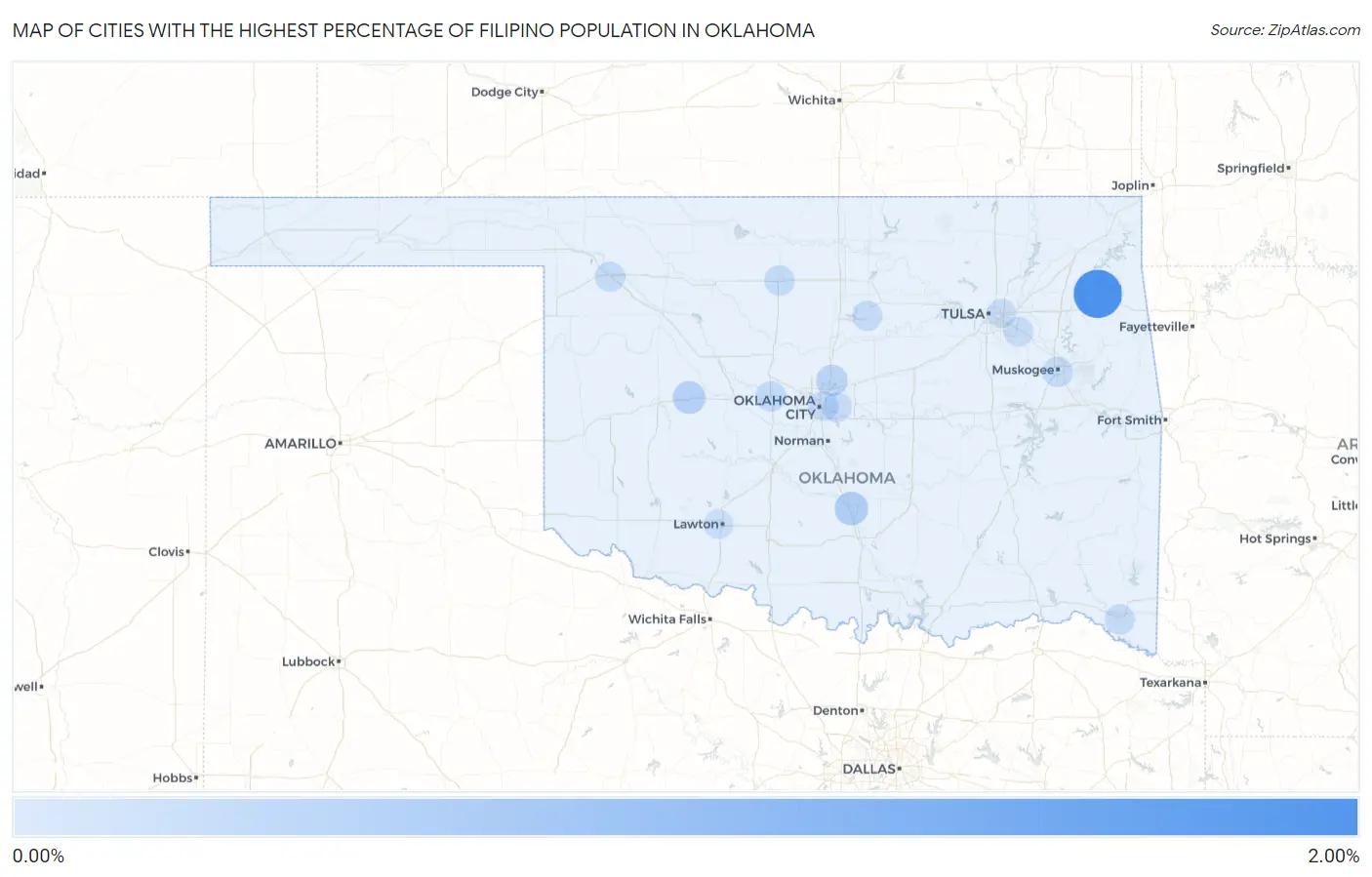 Cities with the Highest Percentage of Filipino Population in Oklahoma Map
