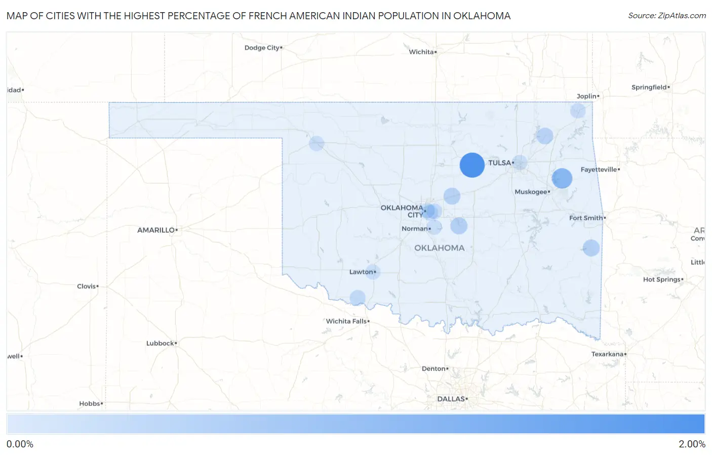 Cities with the Highest Percentage of French American Indian Population in Oklahoma Map