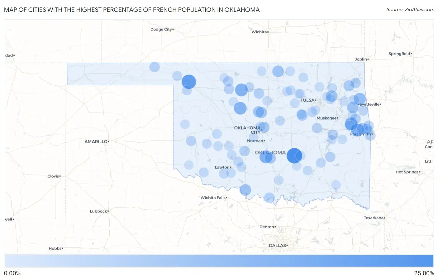 Cities with the Highest Percentage of French Population in Oklahoma Map