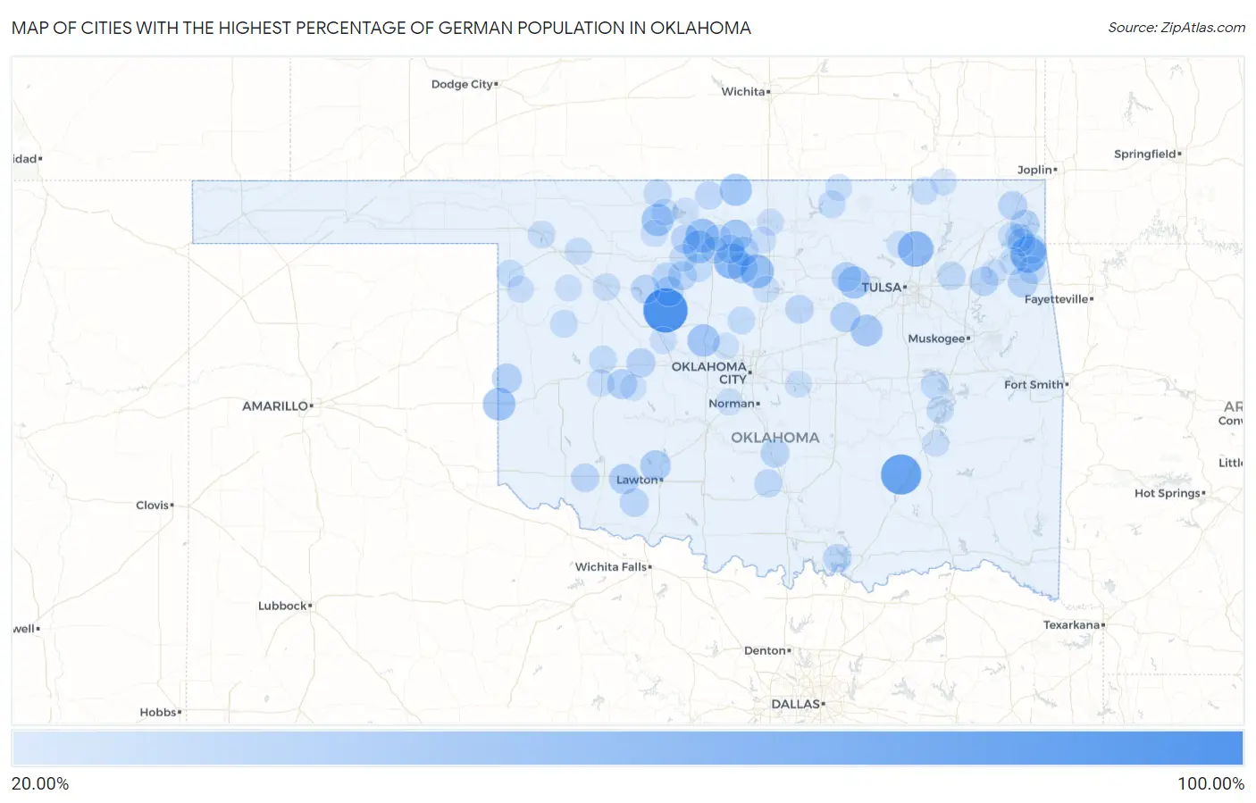 Cities with the Highest Percentage of German Population in Oklahoma Map