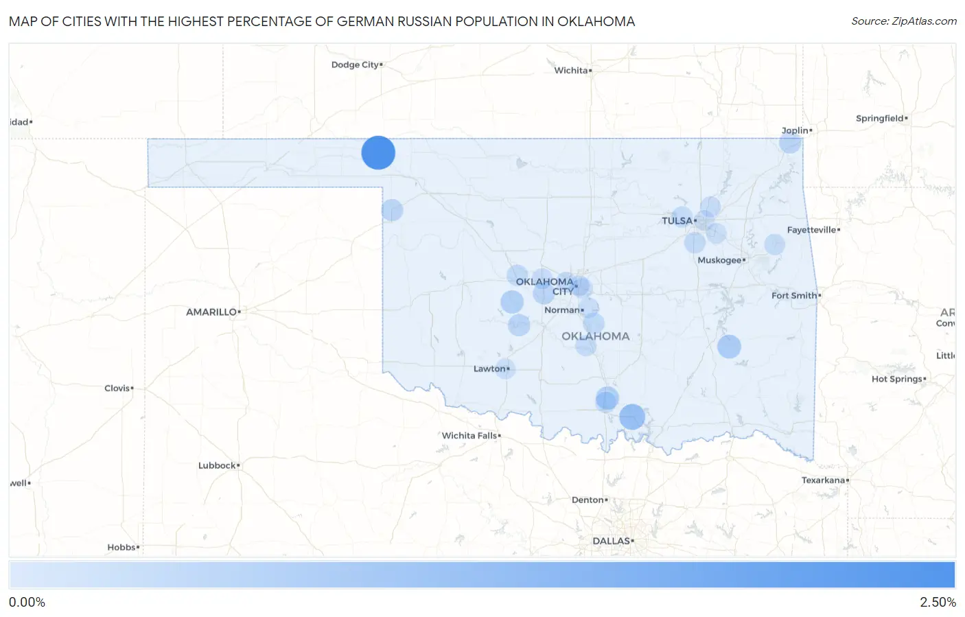 Cities with the Highest Percentage of German Russian Population in Oklahoma Map