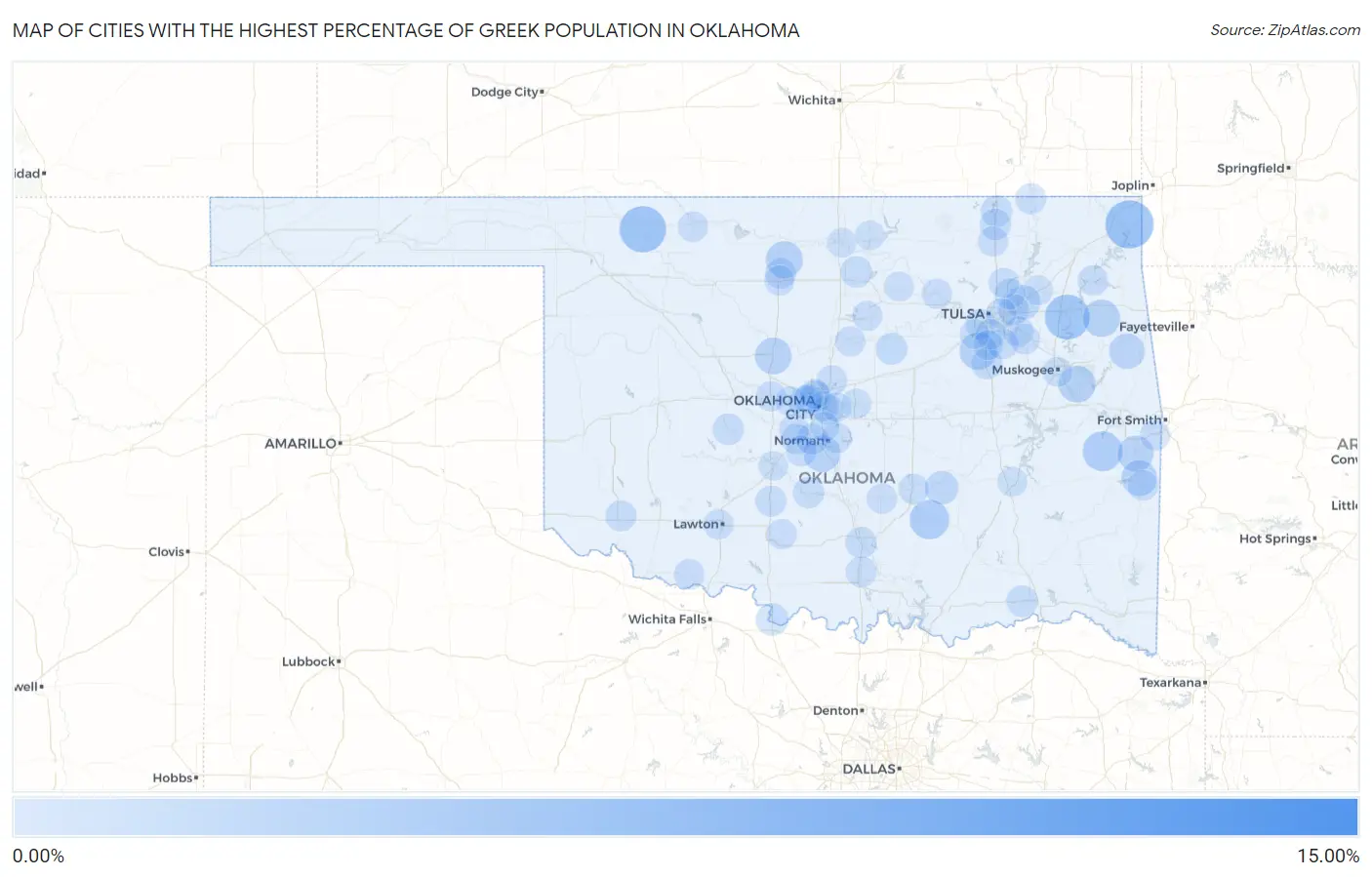 Cities with the Highest Percentage of Greek Population in Oklahoma Map