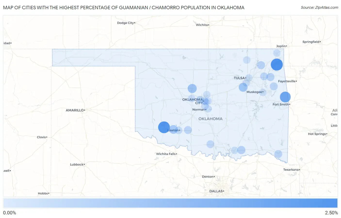Cities with the Highest Percentage of Guamanian / Chamorro Population in Oklahoma Map
