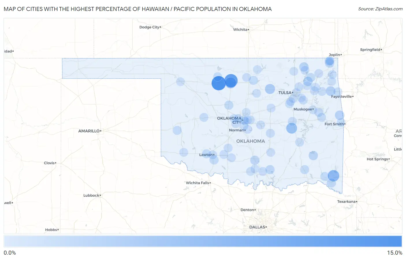 Cities with the Highest Percentage of Hawaiian / Pacific Population in Oklahoma Map