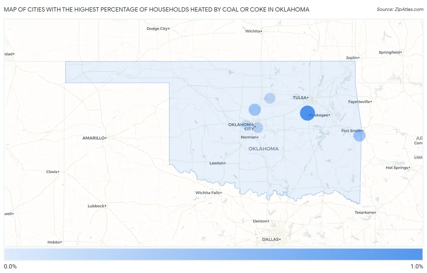 Cities with the Highest Percentage of Households Heated by Coal or Coke in Oklahoma Map