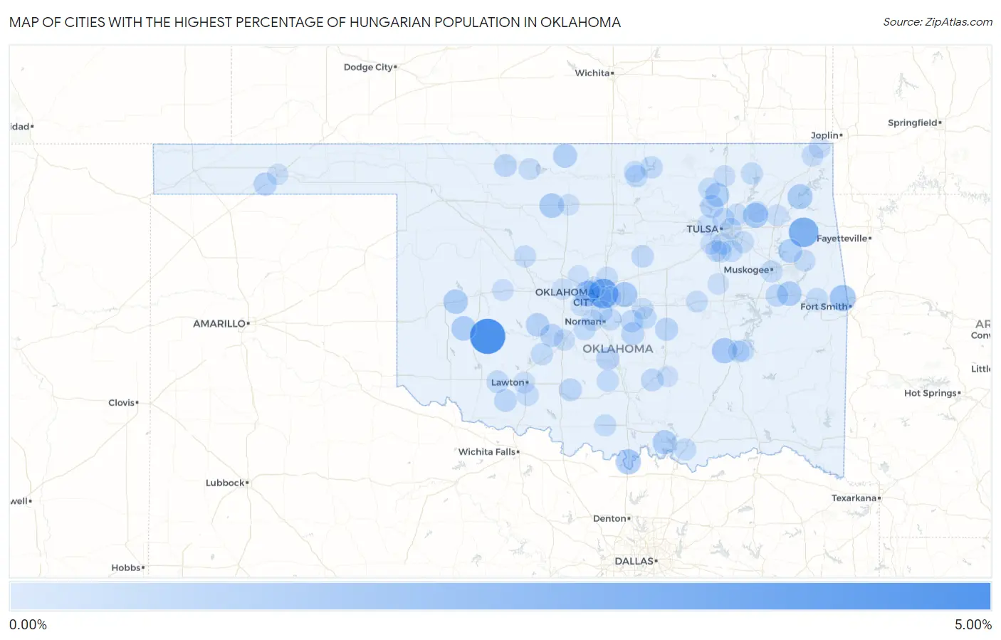 Cities with the Highest Percentage of Hungarian Population in Oklahoma Map