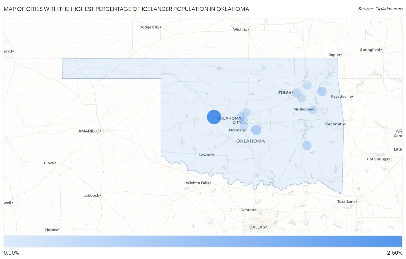 Cities with the Highest Percentage of Icelander Population in Oklahoma Map