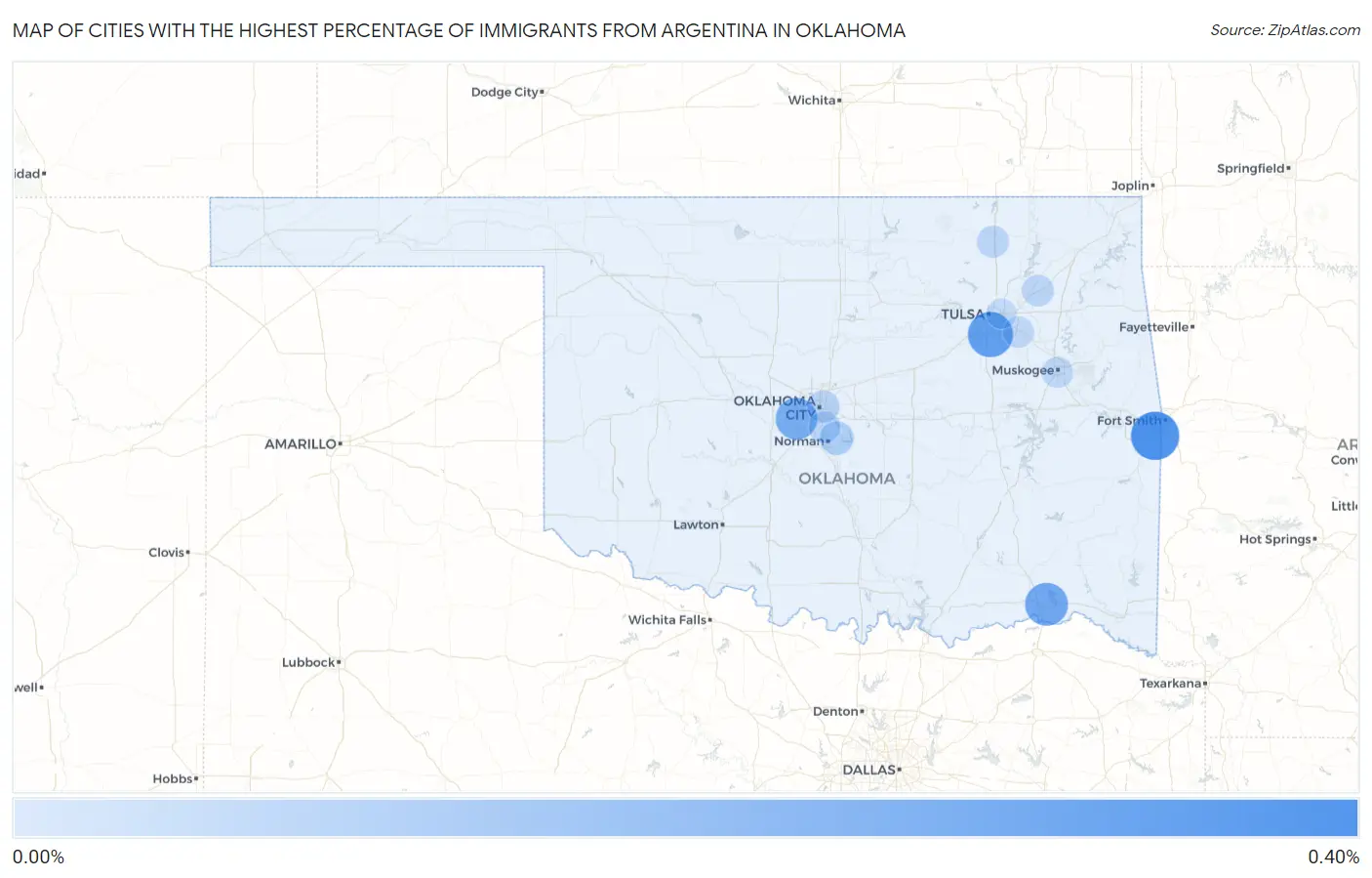 Cities with the Highest Percentage of Immigrants from Argentina in Oklahoma Map