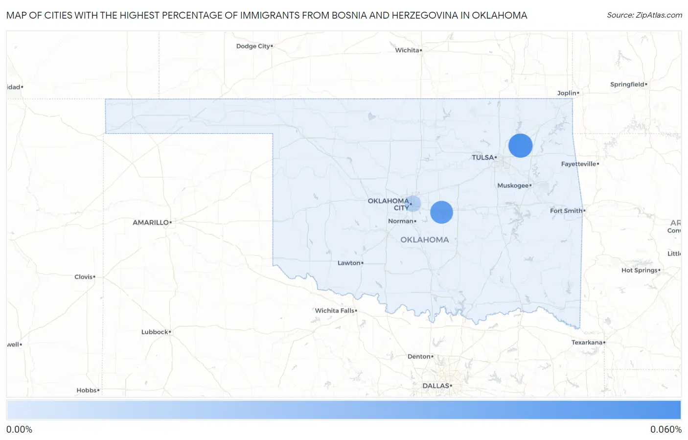 Cities with the Highest Percentage of Immigrants from Bosnia and Herzegovina in Oklahoma Map