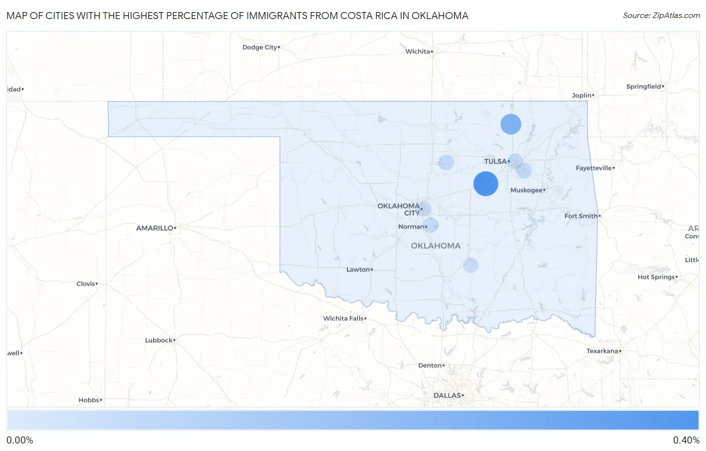 Cities with the Highest Percentage of Immigrants from Costa Rica in Oklahoma Map