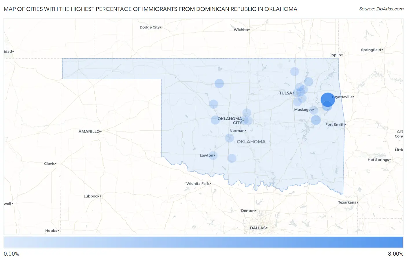 Cities with the Highest Percentage of Immigrants from Dominican Republic in Oklahoma Map