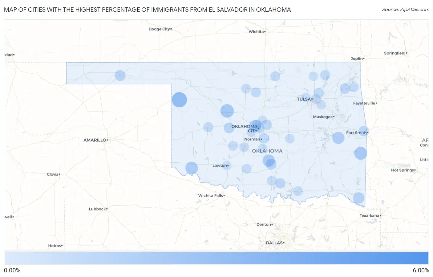 Cities with the Highest Percentage of Immigrants from El Salvador in Oklahoma Map