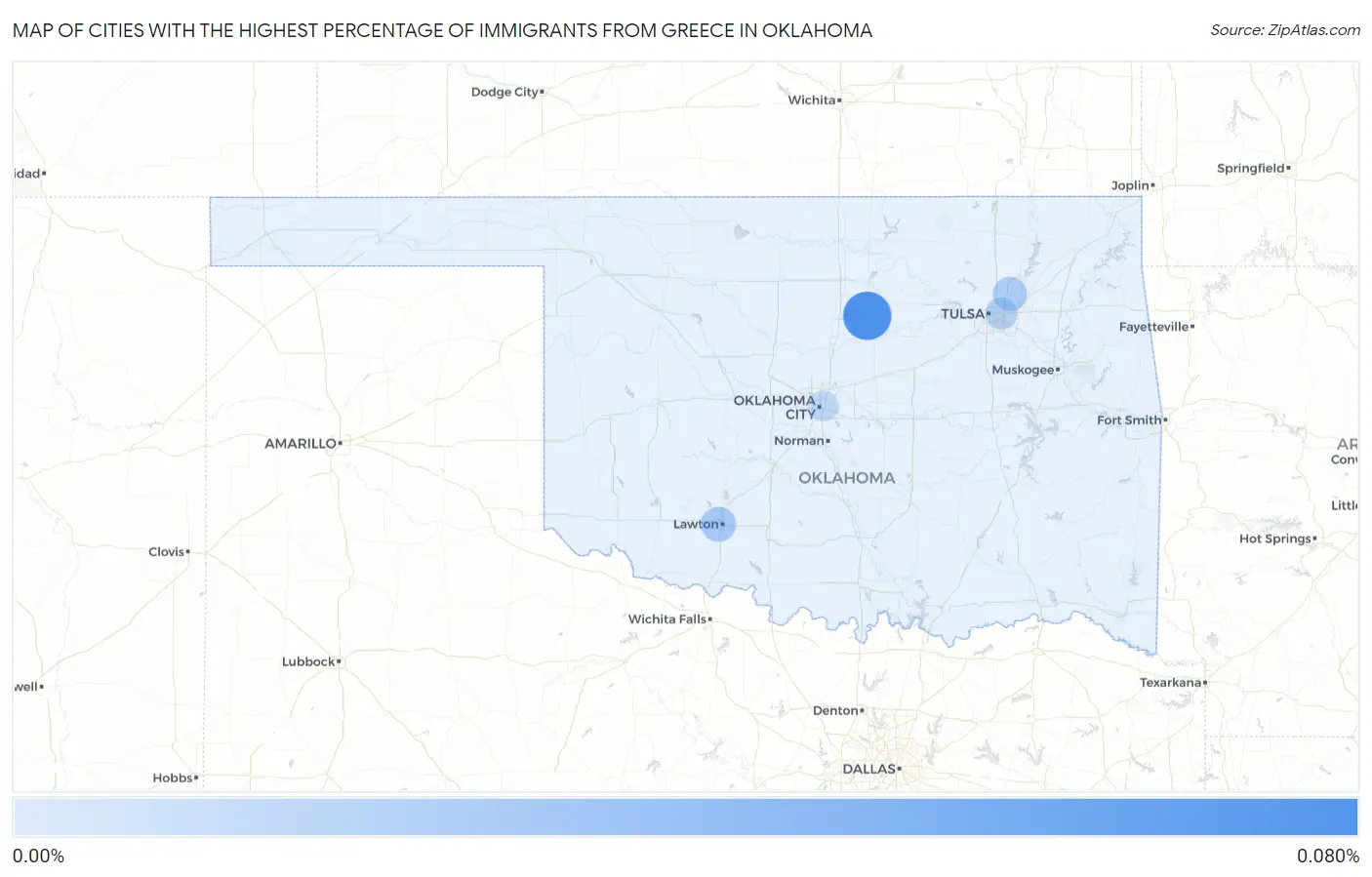 Cities with the Highest Percentage of Immigrants from Greece in Oklahoma Map