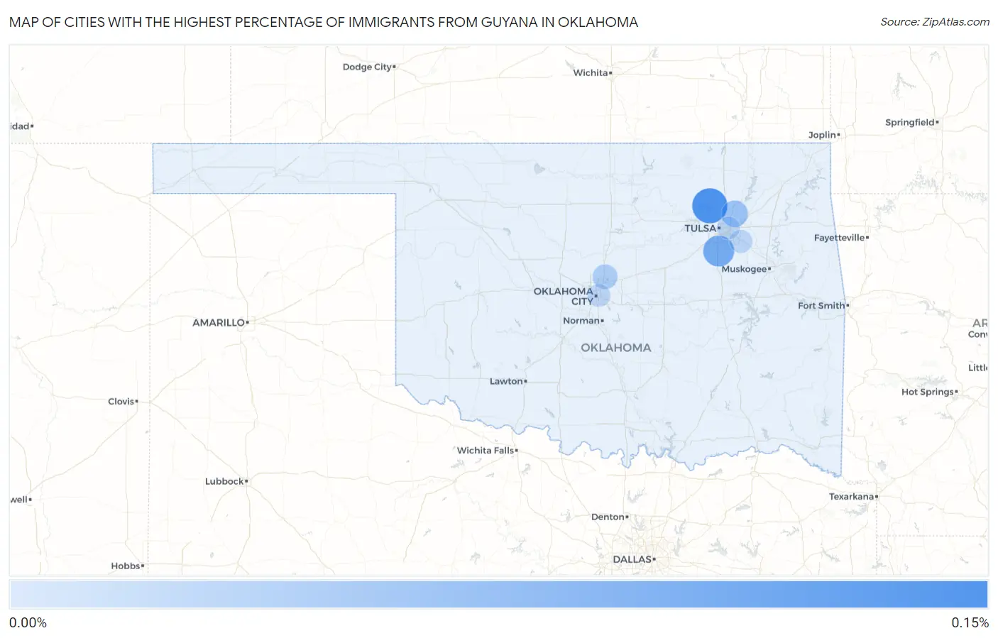Cities with the Highest Percentage of Immigrants from Guyana in Oklahoma Map
