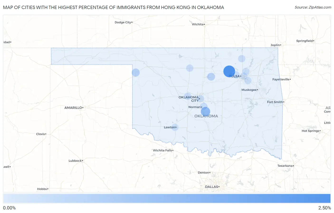 Cities with the Highest Percentage of Immigrants from Hong Kong in Oklahoma Map