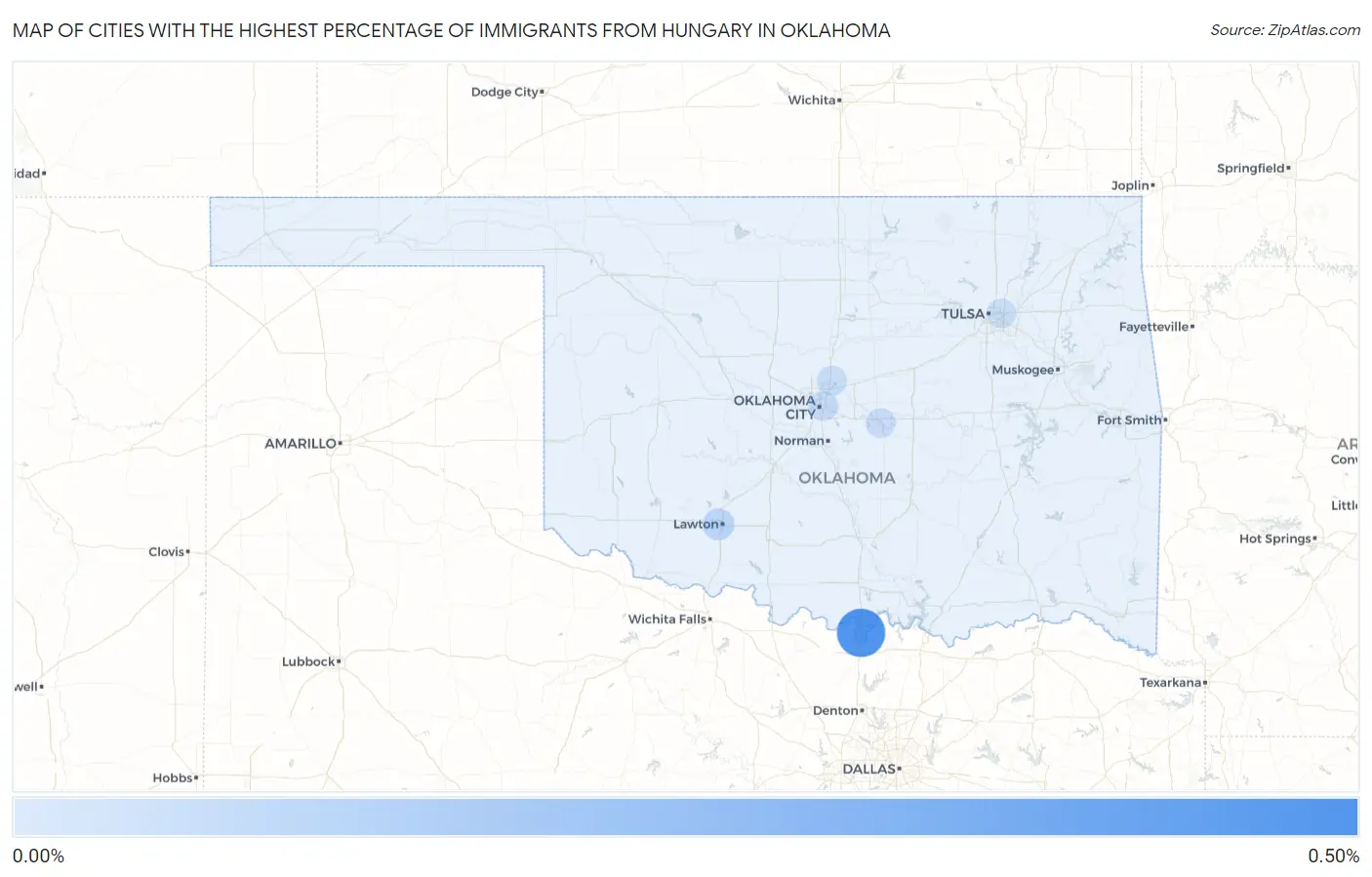 Cities with the Highest Percentage of Immigrants from Hungary in Oklahoma Map