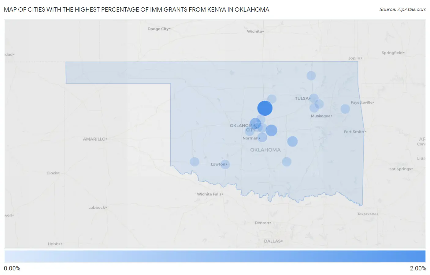 Cities with the Highest Percentage of Immigrants from Kenya in Oklahoma Map