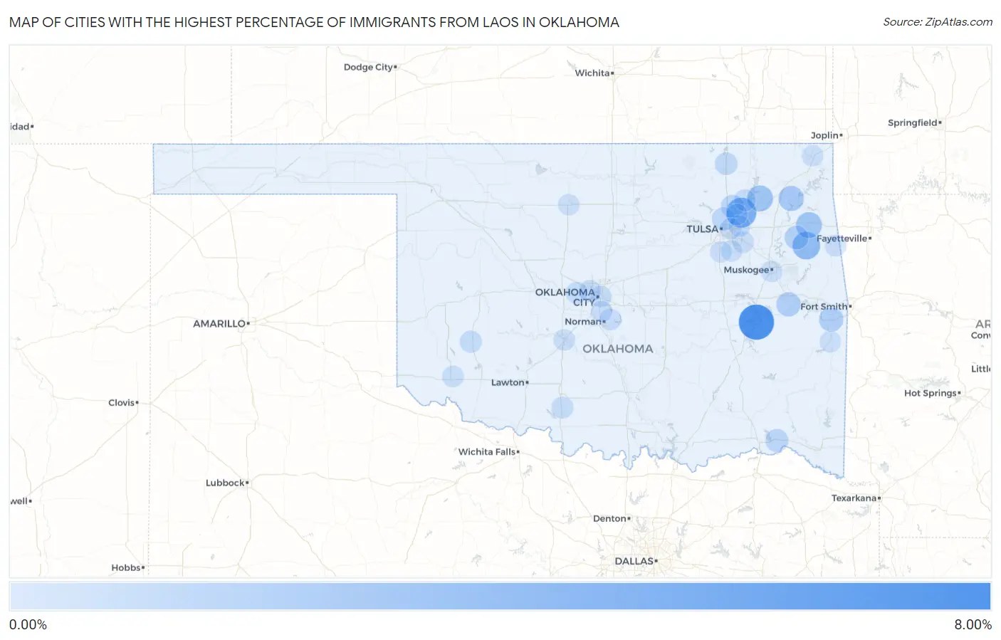 Cities with the Highest Percentage of Immigrants from Laos in Oklahoma Map