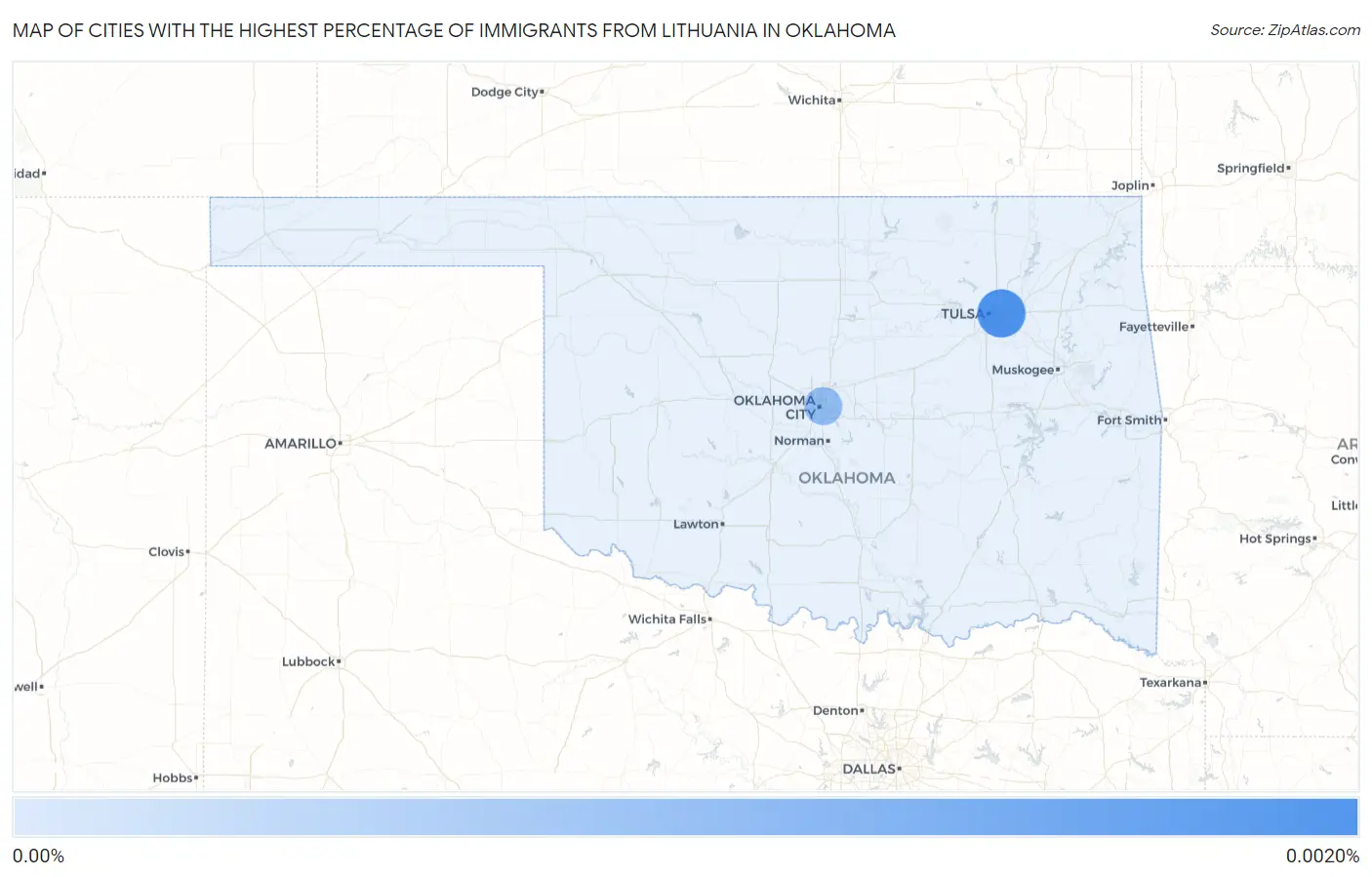 Cities with the Highest Percentage of Immigrants from Lithuania in Oklahoma Map