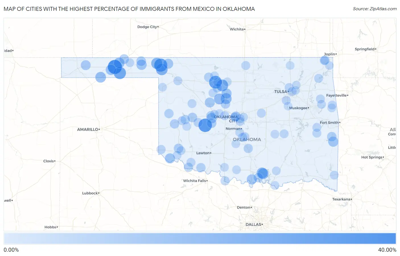 Cities with the Highest Percentage of Immigrants from Mexico in Oklahoma Map