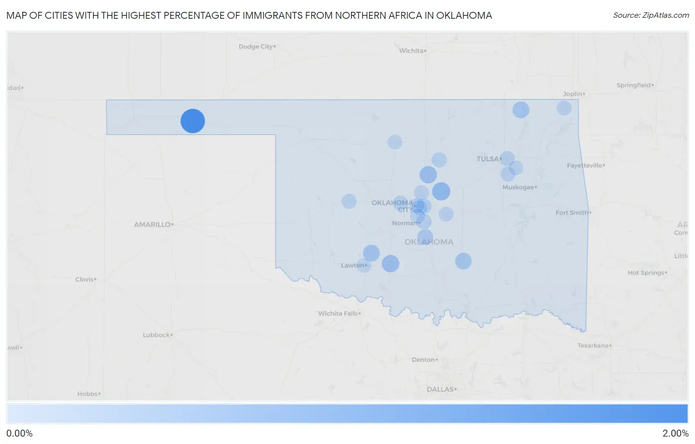 Cities with the Highest Percentage of Immigrants from Northern Africa in Oklahoma Map