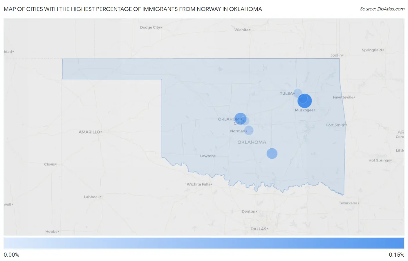 Cities with the Highest Percentage of Immigrants from Norway in Oklahoma Map