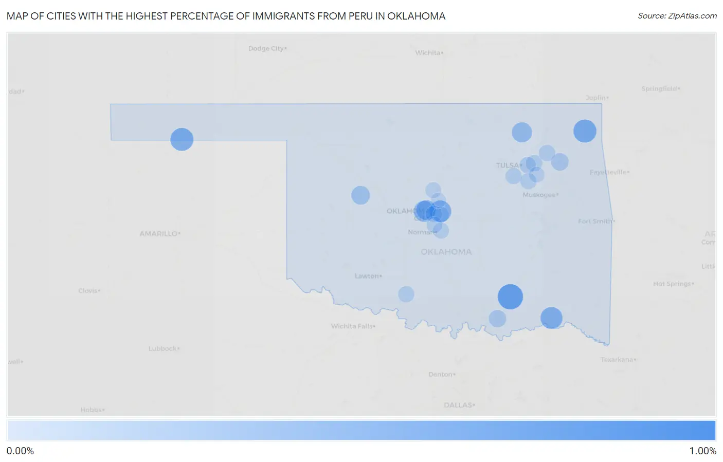Cities with the Highest Percentage of Immigrants from Peru in Oklahoma Map