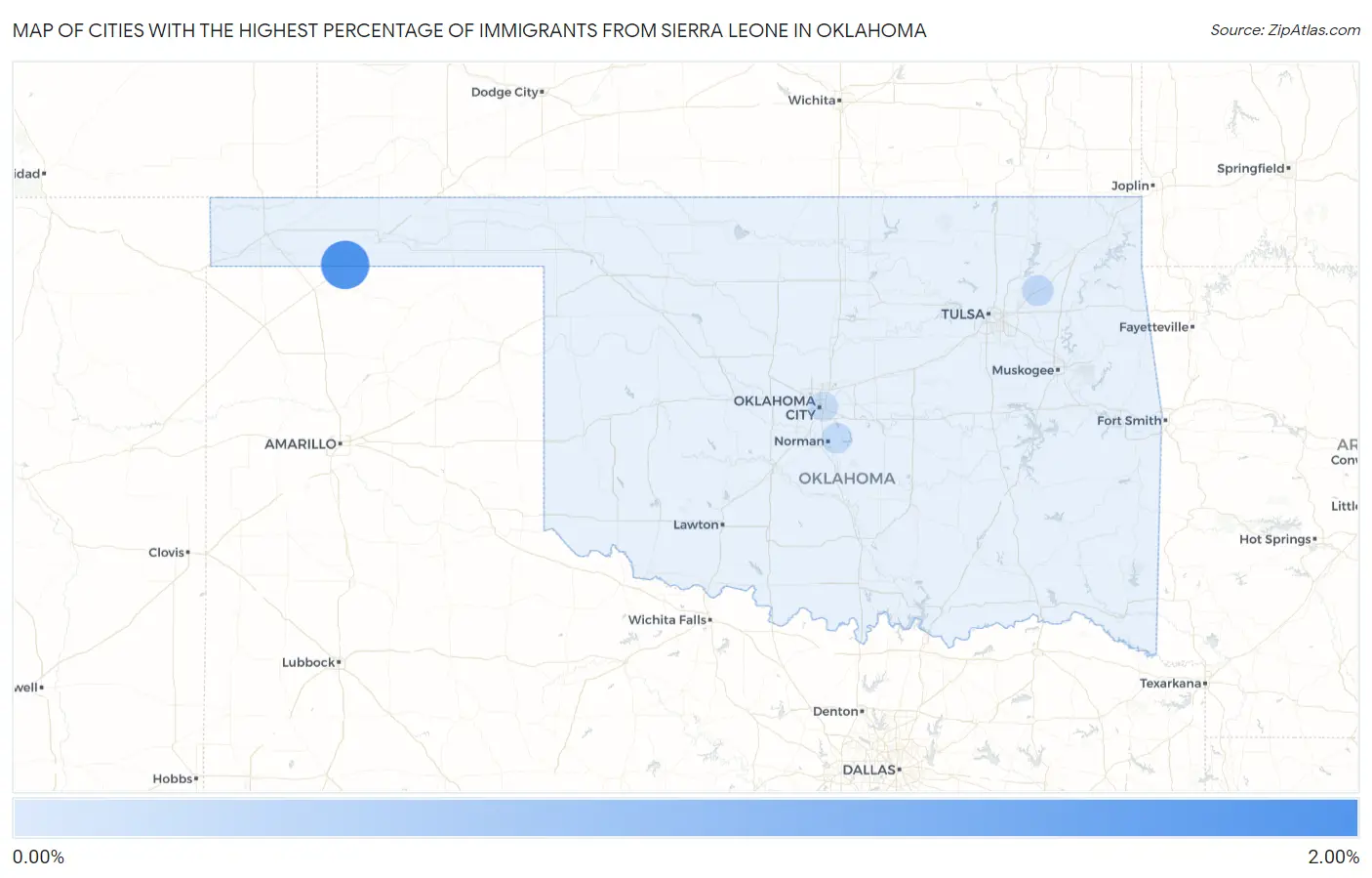 Cities with the Highest Percentage of Immigrants from Sierra Leone in Oklahoma Map