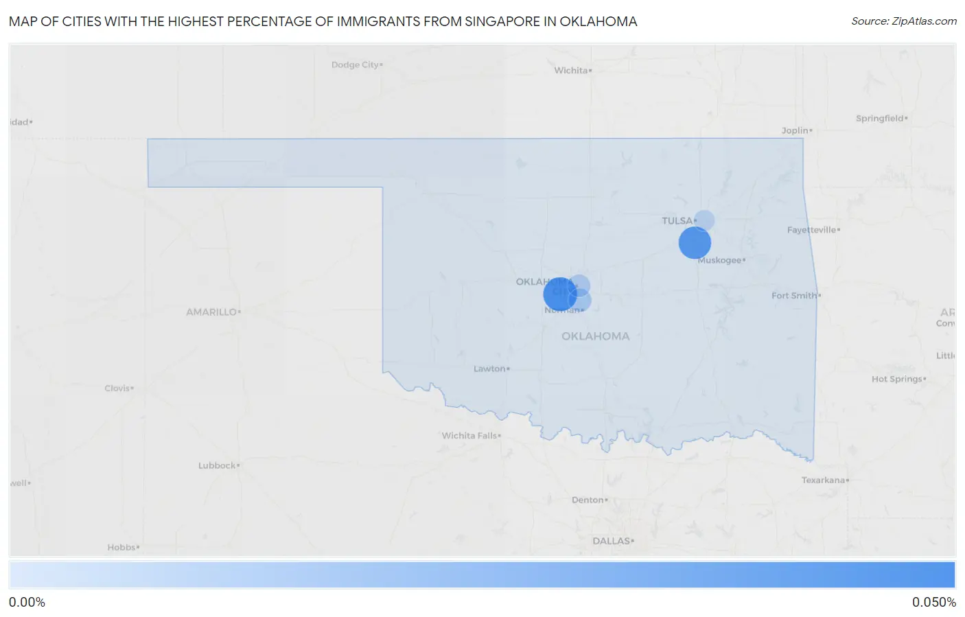 Cities with the Highest Percentage of Immigrants from Singapore in Oklahoma Map