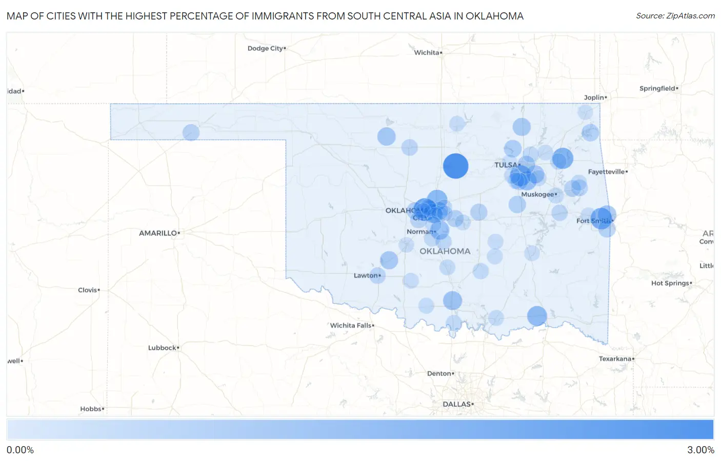 Cities with the Highest Percentage of Immigrants from South Central Asia in Oklahoma Map