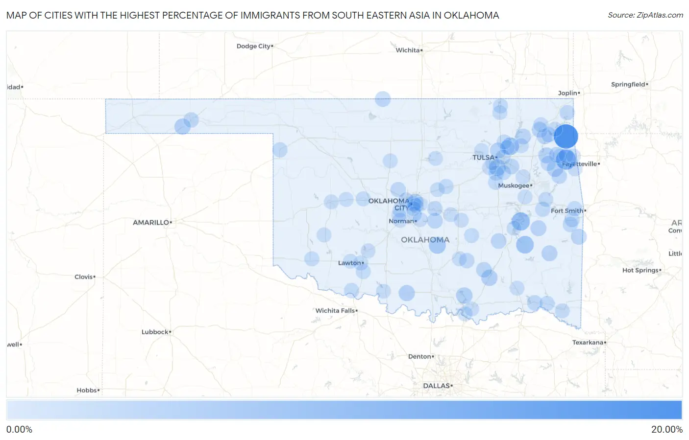 Cities with the Highest Percentage of Immigrants from South Eastern Asia in Oklahoma Map
