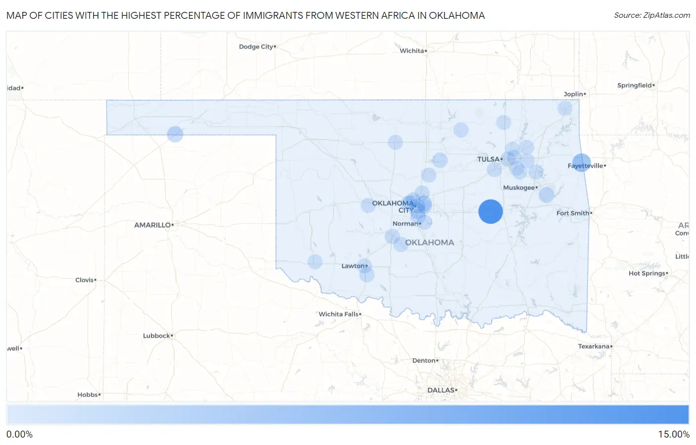 Cities with the Highest Percentage of Immigrants from Western Africa in Oklahoma Map