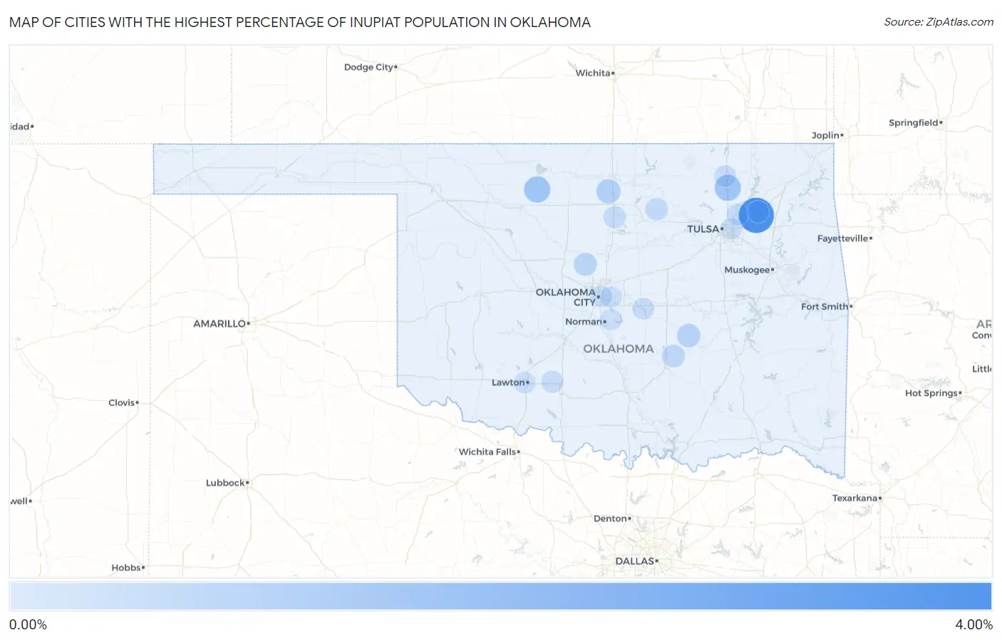 Cities with the Highest Percentage of Inupiat Population in Oklahoma Map