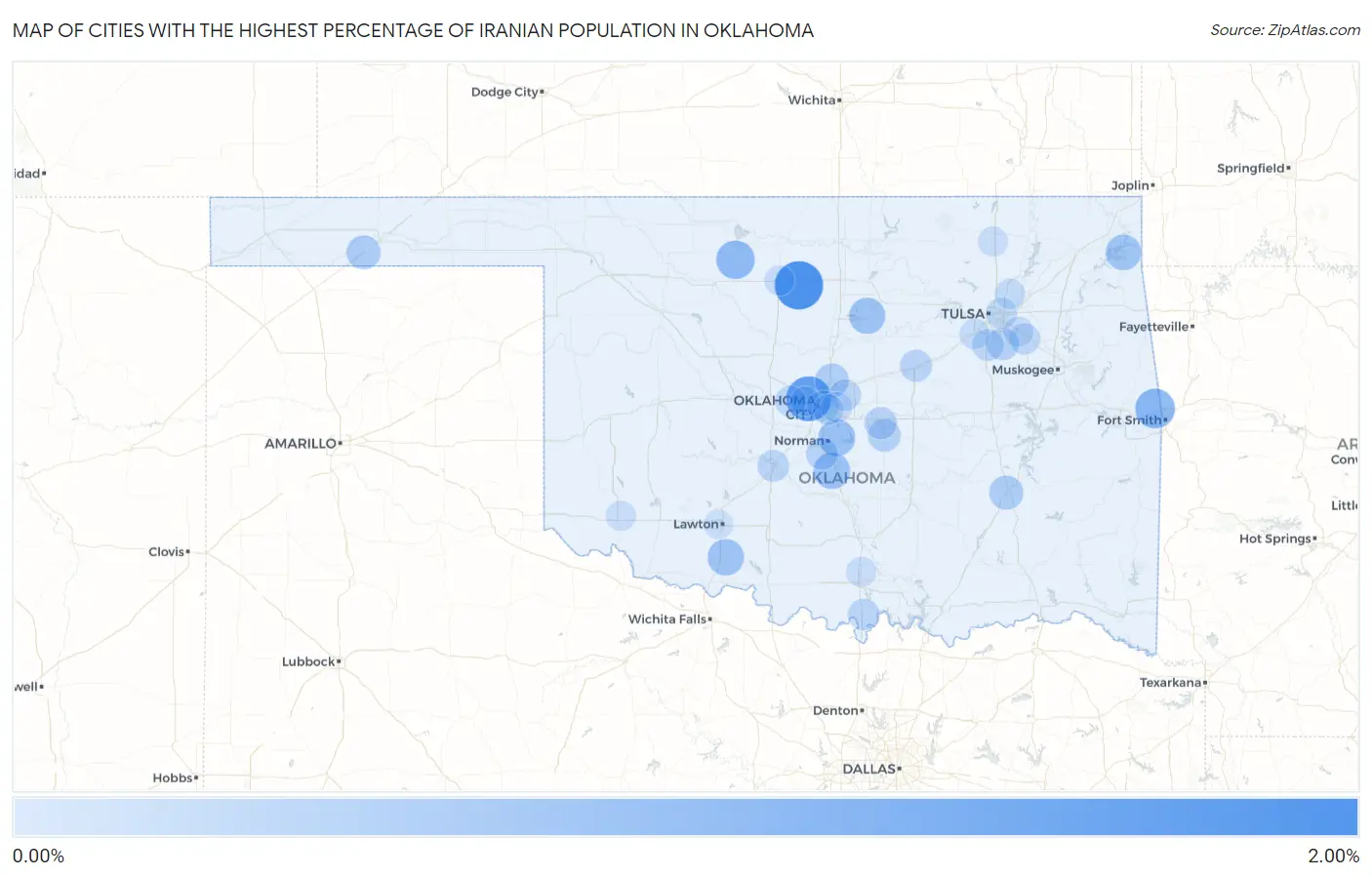 Cities with the Highest Percentage of Iranian Population in Oklahoma Map