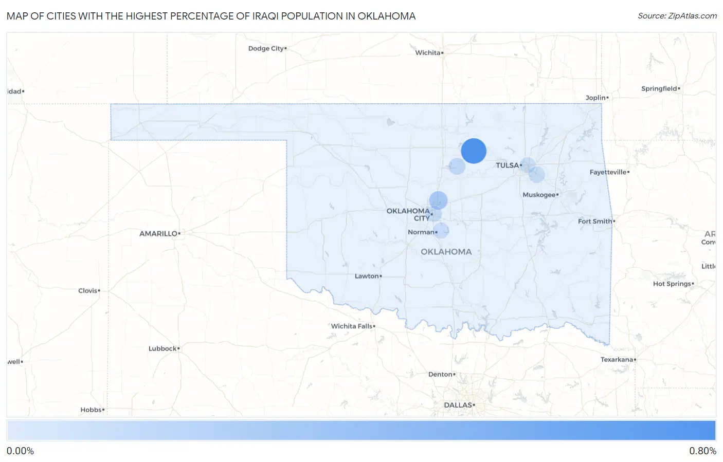 Cities with the Highest Percentage of Iraqi Population in Oklahoma Map