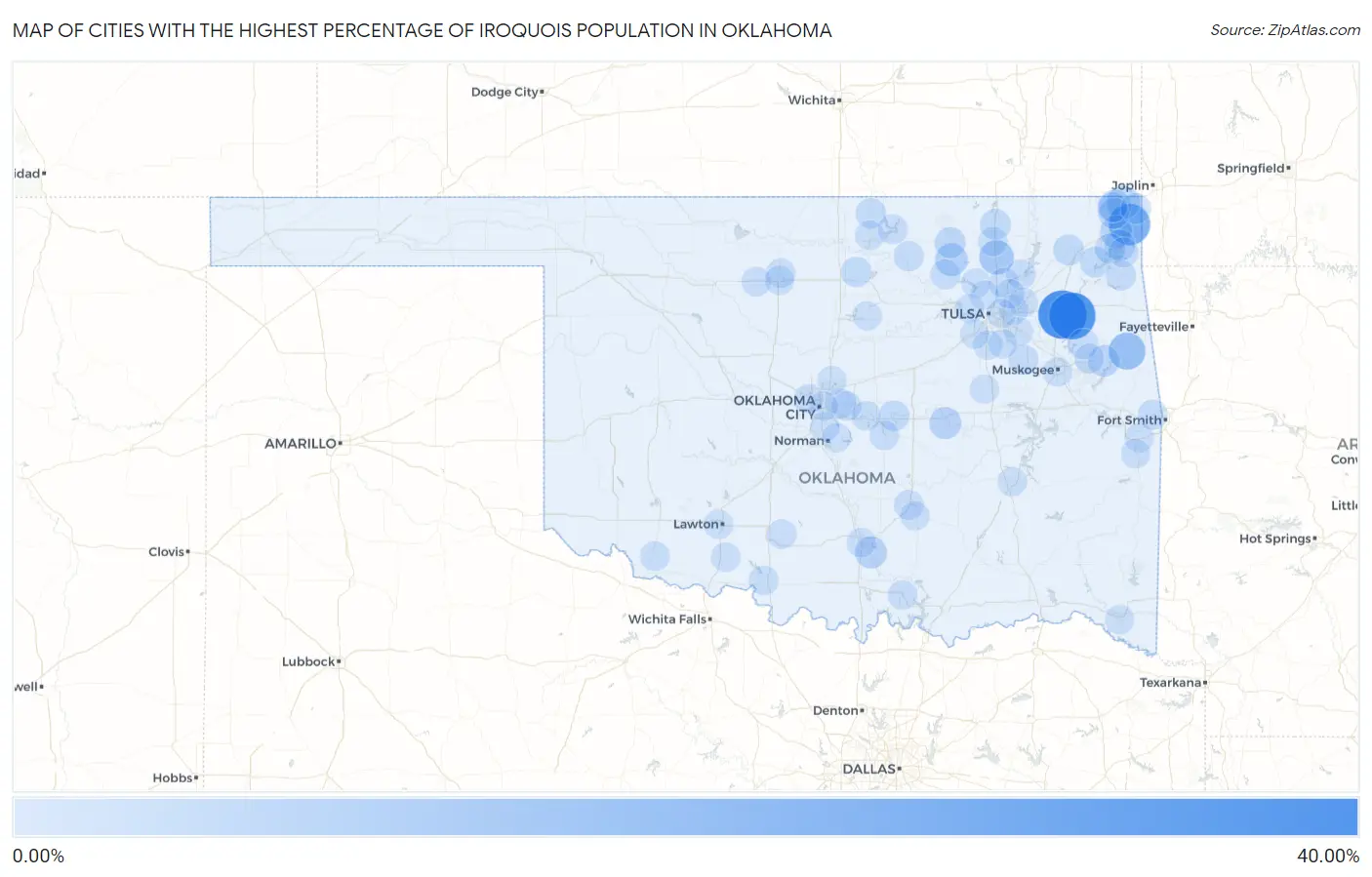 Cities with the Highest Percentage of Iroquois Population in Oklahoma Map