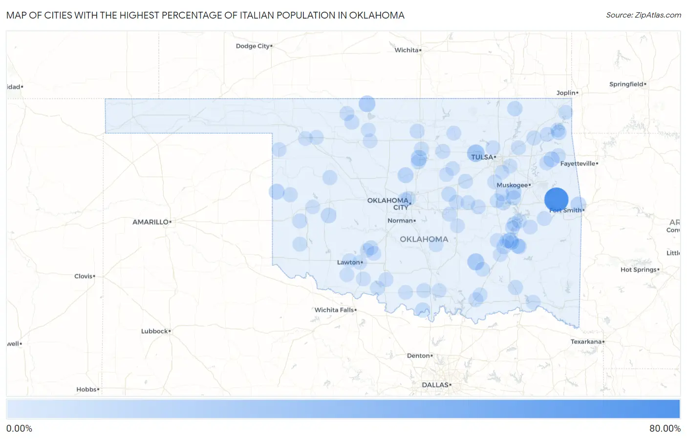 Cities with the Highest Percentage of Italian Population in Oklahoma Map