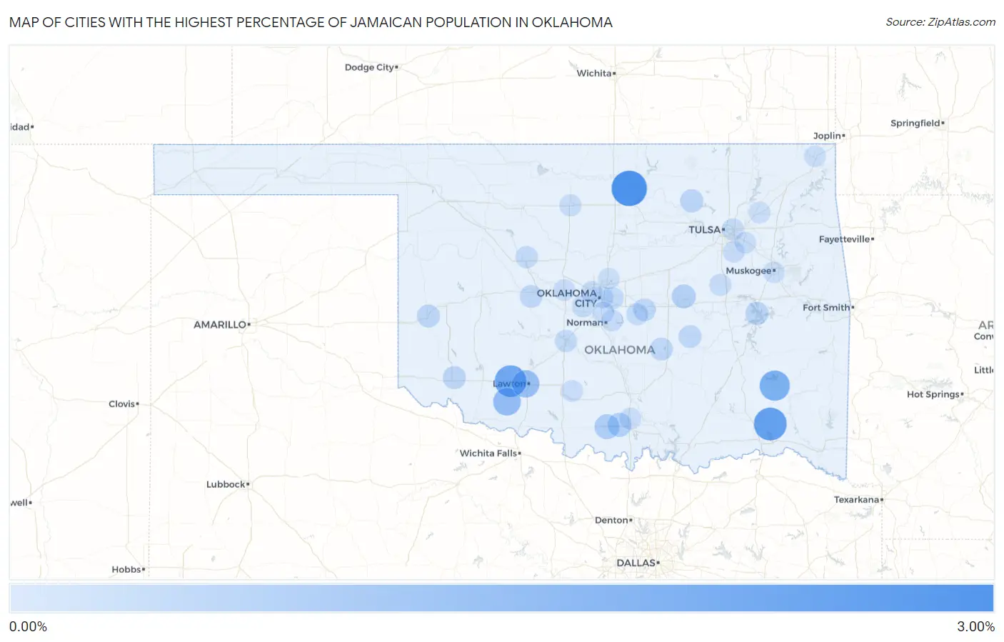 Cities with the Highest Percentage of Jamaican Population in Oklahoma Map
