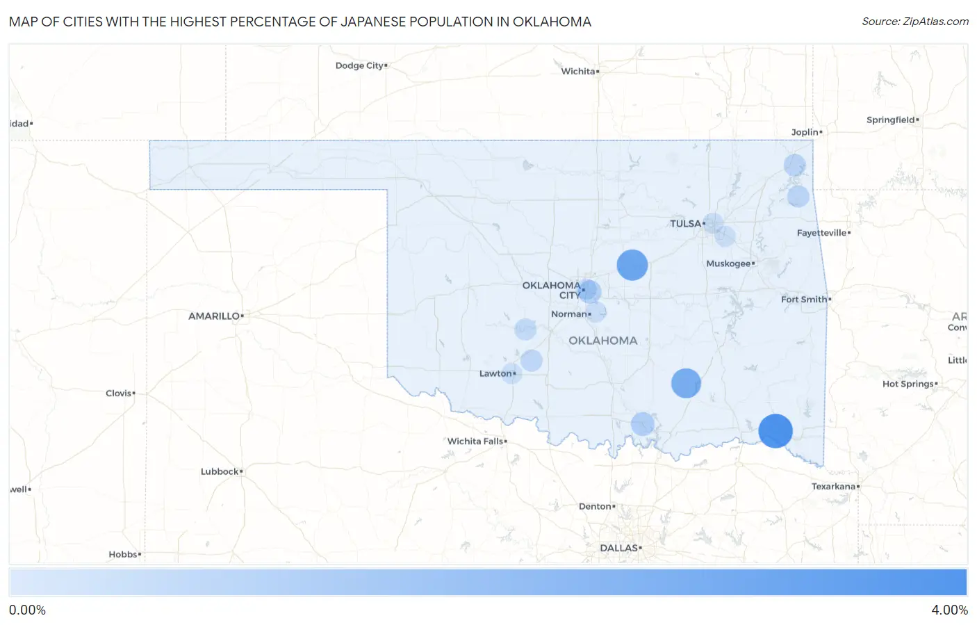 Cities with the Highest Percentage of Japanese Population in Oklahoma Map