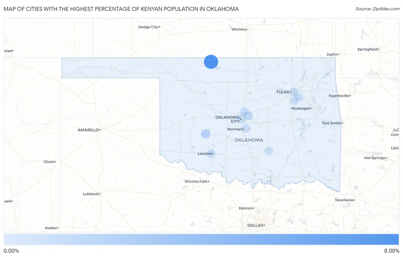 Cities with the Highest Percentage of Kenyan Population in Oklahoma Map