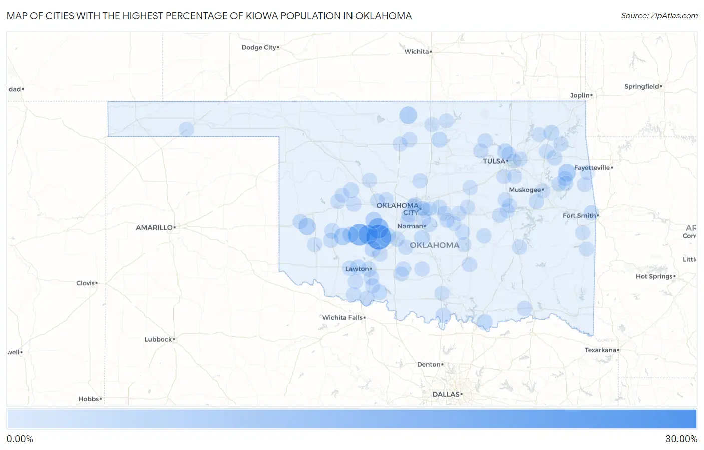 Cities with the Highest Percentage of Kiowa Population in Oklahoma Map