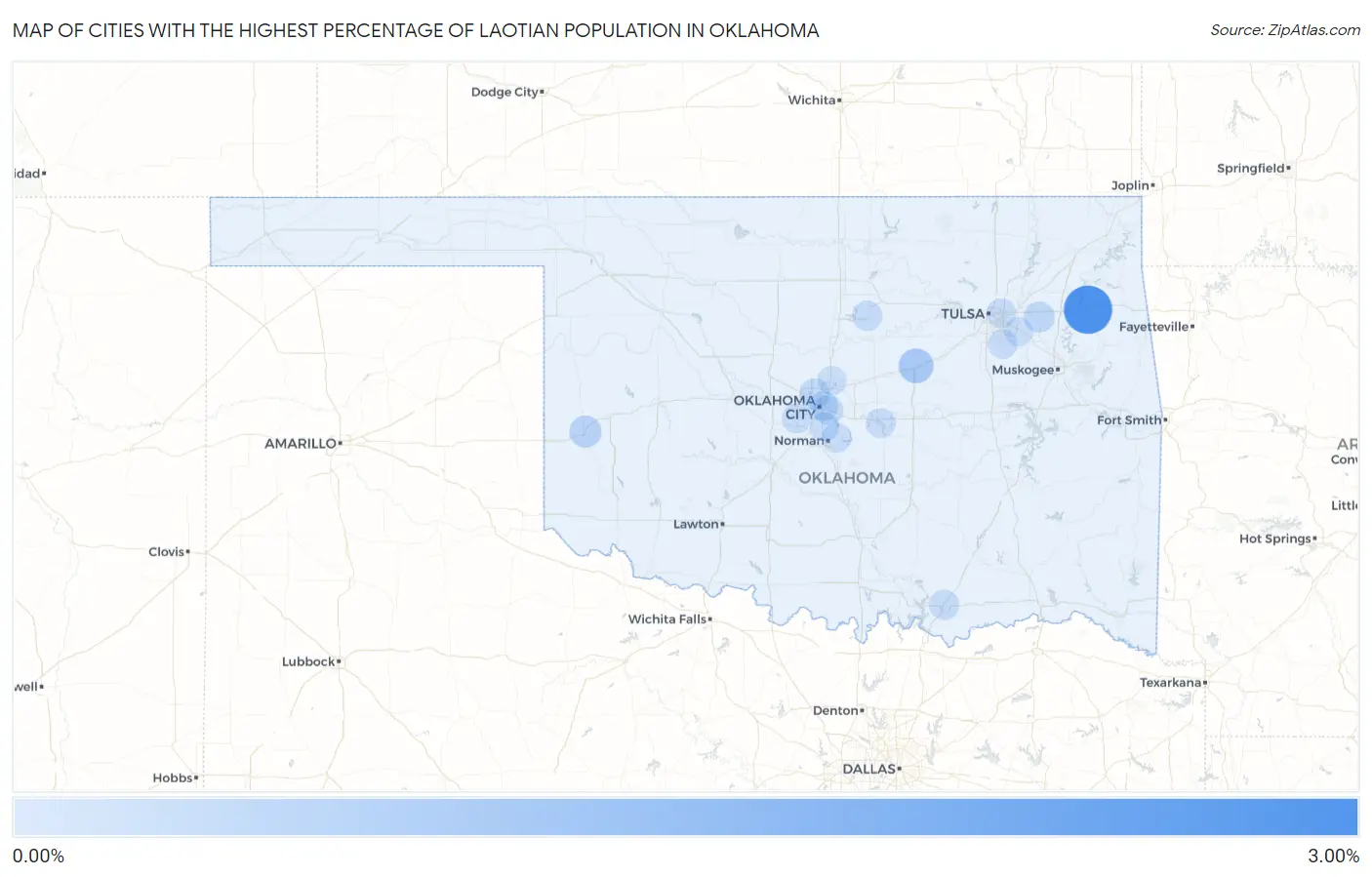 Cities with the Highest Percentage of Laotian Population in Oklahoma Map