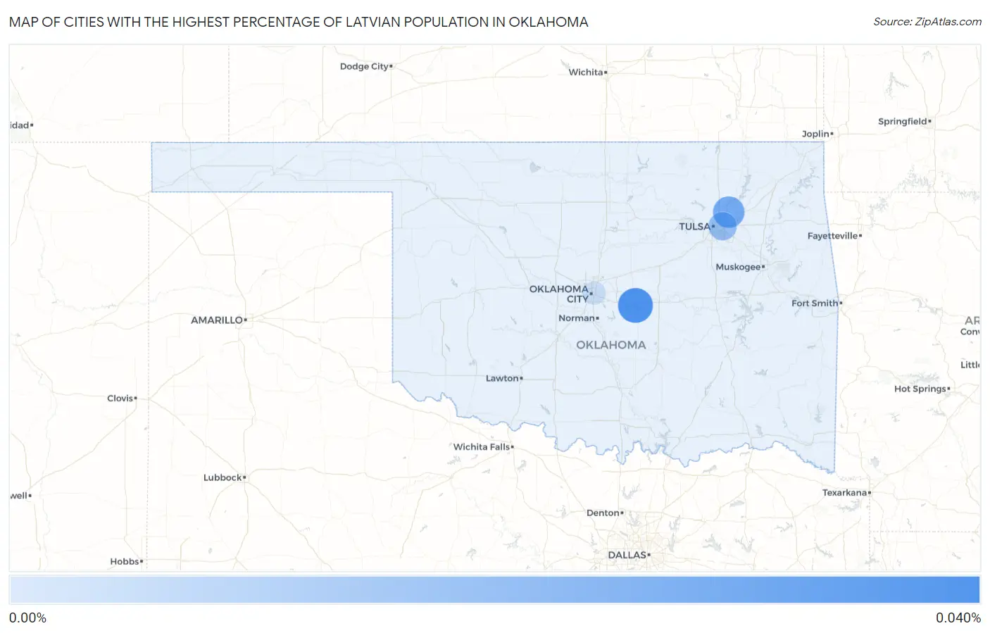 Cities with the Highest Percentage of Latvian Population in Oklahoma Map